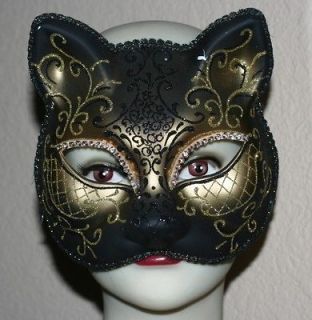 VENETIAN Mardi Gras Masquerade Ball BLACK GOLD with Glitters CATMASK