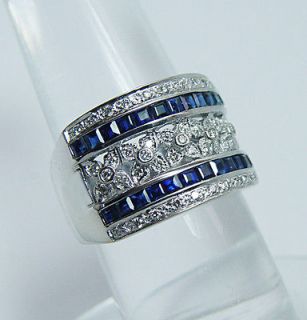 Princess Sapphire Diamond Ring 18K White Gold HEAVY 9gr Estate Jewelry