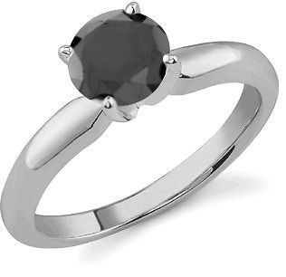 Sterling Silver AAA Round Black Diamond Solitaire Engagement Ring Sz 7