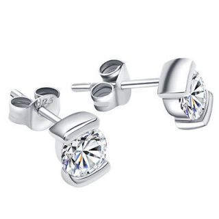  Made Swiss Diamond 0.4CT 3 Prong 925 Sterling Silver Studs Earrings