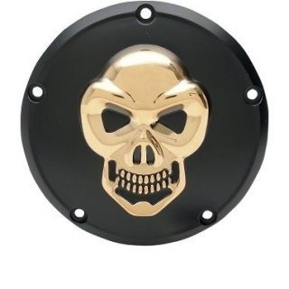 Black / Gold 3 D Skull Derby Cover. Harley H D 99 13 Big Twin