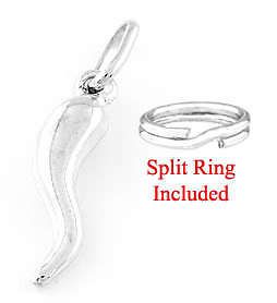 SILVER SMALL PUFFED ITALIAN HORN CHARM WITH SPLIT RING