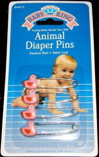 New NIP Pink Duck Diaper Pins Baby King Duckie Package of 4