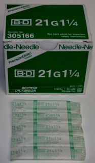 21g x 1 1/4 Hypodermic Needles Becton Dickinson Sterile Box of 100