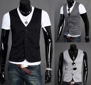 Mens Simple Sleeveless Buttons V Neck Casual Jumper Vest Knitted