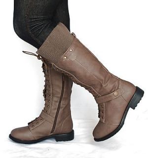 New Womens TP51 Cognac Combat Military Knee High Lace Up Boots USA Sz