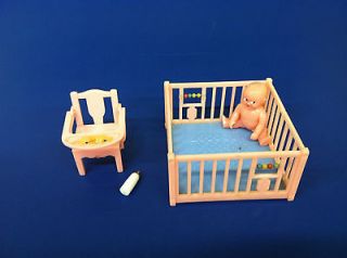 Vintage Lot RENWAL Doll House Furniture Pink Nursery BABY HIGH CHAIR