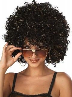 Disco Glitter Black Gold Tinsel Afro 80s Women Costume Wig