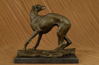 Signed Villanis Italian Greyhound Bronze Sculpture Art Deco Marble