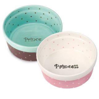 Pet Studio Ceramic Polka Dot Prince/Princes s Dog/Cat Dishes/Bowls