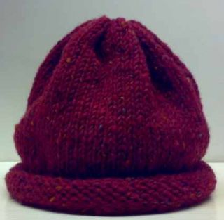100% Irish Wool Donegal Aran Tweed turn back rib Hat, hand knit in