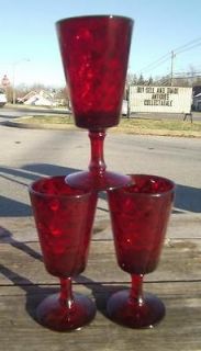 RUBY RED PIGEON BLOOD GLASS ART DECO DOTS WATER WINE TALL GOBLET CUPS