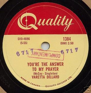 Varetta Dillard 78 Answer To My Prayer 1955 R&B M  Canada Pressing
