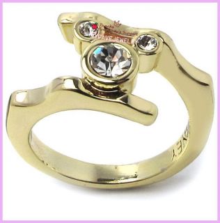 Womens Girls Disney Mickey Mouse Crystal Ring 14K Yellow Gold Tone