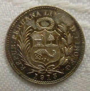 1913 F.G. Peru 1/2 Dinero KM#206.2 Silver, Toned