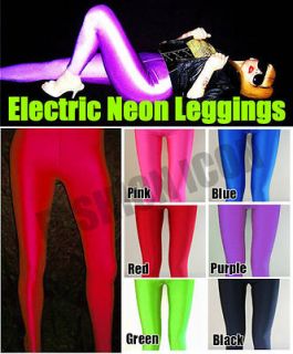 80s Disco Rave Red Opaque Glossy Shiny UV Lycra Spandex Leggings