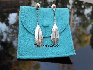 Tiffany & Co RARE Silver Leaf Dangle Dangling Earrings