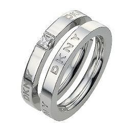 DKNY Women Stackable Set of 2 Stainless Steel Rings Sz 10 Silver
