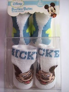 Disney Mickey Mouse Crib Shoes/Booties/ Socks 2 Pr Sz 0 6 Mos Blue NIB
