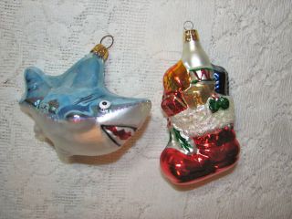 & Santas Boot w/ Presents Bear Blown Glass Christmas Tree Ornaments