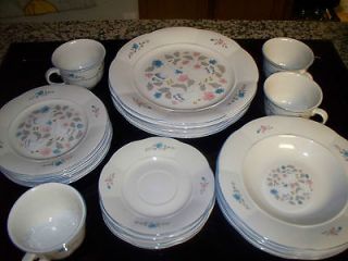 Blue Hearts Country 5 pieces plates dishes cups dinnerware set lot