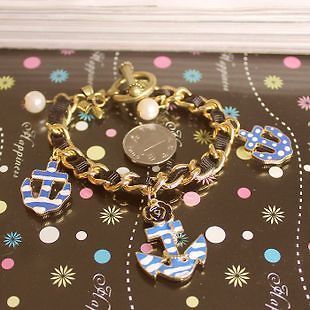 Betsey Johnson Stylish blue and white anchor bracelet ,#B019