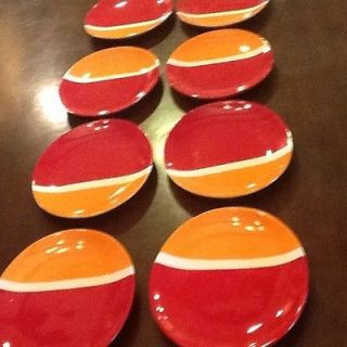 SET OF 8 NEW Ceramiche VIRGINIA  Italy Oval RED WHITE Striped Serving