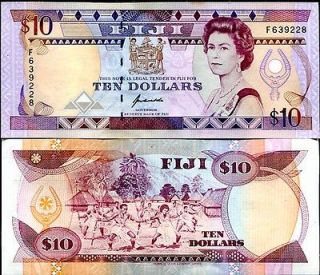 FIJI 10 DOLLARS 1992 P 94 UNC WITH LITTLE YELLOW TONE