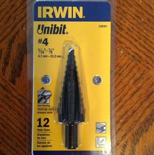 Irwin Unibit Step Drill Bit #4 3/16   7/8. 12 Hole Sizes