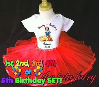 snow white Princess Birthday Girl Outfit name age red tutu Shirt 1st