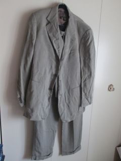 Donna Karan NY Gray Tweed Linen Blend 3 Piece Suit 44R New