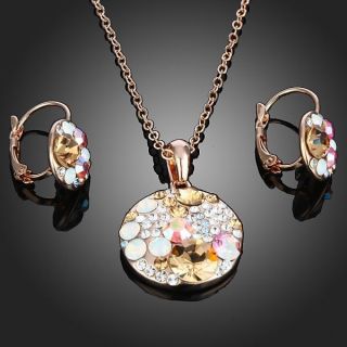 Light White Opal Topaz Ruby Necklace Earrings Set Swarovski