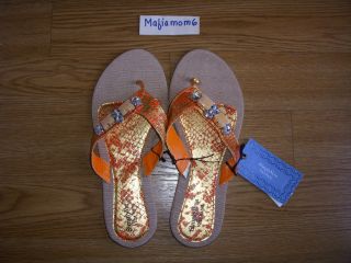 Shoes NWT Womens Size S(5 6) Sandals Dressy Flip Flops Orange Jewels