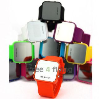 12 Mini Color Mirror Face LED Silicone Men Lady Sport Watch Promotion