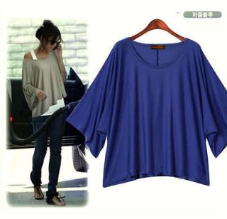 Blue Size L 6S267 Sexy Womens Loose Batwing Blouse Tops T shirt