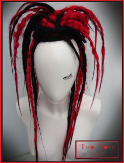 Red and black long layered synthetic dread falls. Cyber Goth Cosplay