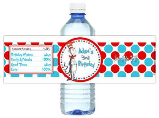 in the Hat 10ct Water Labels WaterProof Dr Seuss Birthday Party Bottle