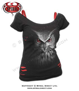 Spiral Direct Night Hunter Owl 2in1 Ripped Red Black Vest Top