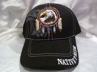 BALL CAP HAT IN BLACK BALD EAGLE DREAM CATCHER TRIBAL FEATHERS NEW