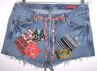 Hippie Festival UPCYCLED Batik Patches ROCKER Daisy Duke Shorts L