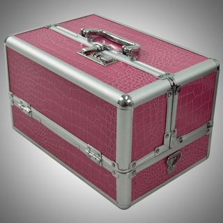 Makeup Case Box Cosmetic Train Storage Trays Key Lock Jewelry Pink