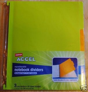 lot of 2   Staples Accel Repositionable Notebook Poly Dividers with 20