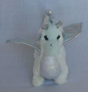 Ganz Webkinz Ice Dragon Toy White Blue Silver Furry Stuffed Plush Bean