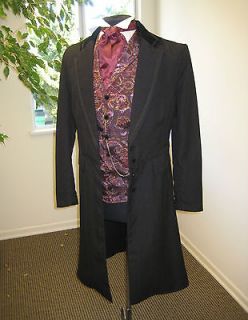 Victorian Dickens Wyatt Earp Black Brushed Denim Frock Coat Size M L