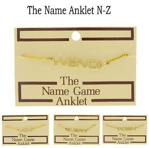 70S Name Game Gold Tone Anklet   Choice of Name N Z