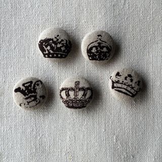Linen Fabric Covered Sewing Buttons Royal Crown   Dark Brown
