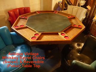 Antique Whiskey Barrel swivel chairs & reversible Vintage Poker
