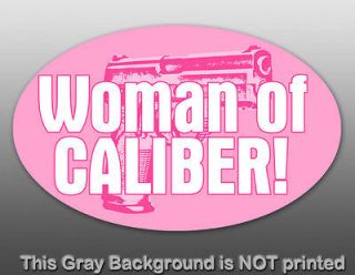 PINK Woman of Caliber Oval Sticker   decal gun girl fun female hunting