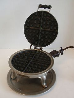 Vintage Manning Bowman Electric Round Waffle Maker Art Deco Stand