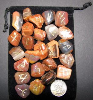 MD PETRIFIED WOOD RUNES 25 Elder Futhark runestones gold